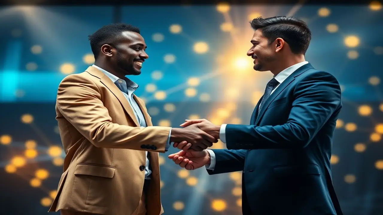 Apretón de manos corporativo moderno y brillante