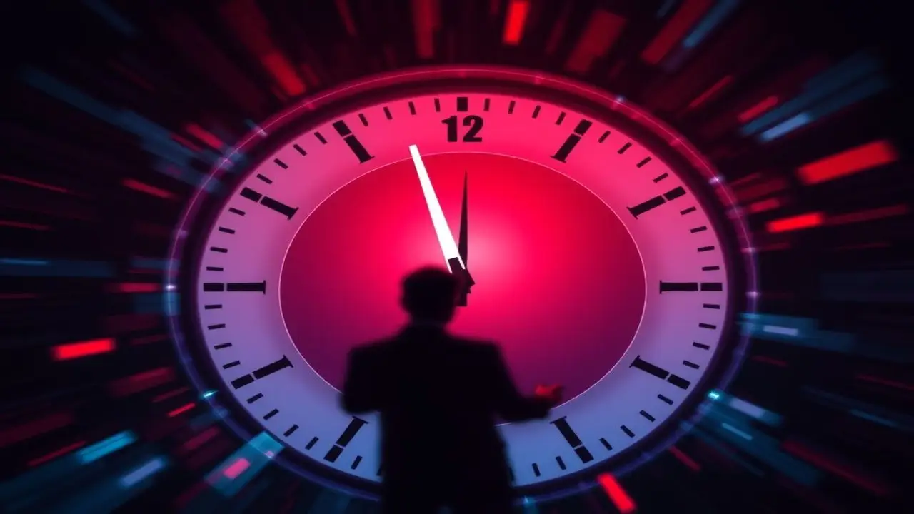 Reloj digital abstracto con rojo, azul, blanco, negro