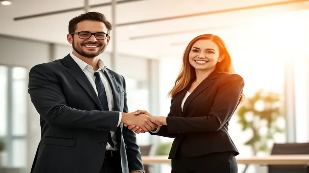 Éxito profesional: Sonrisas y apretón de manos